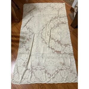 Vintage Cream Floral Lace Tablecloth Rectangular Scrollwork Mesh Table Cloth